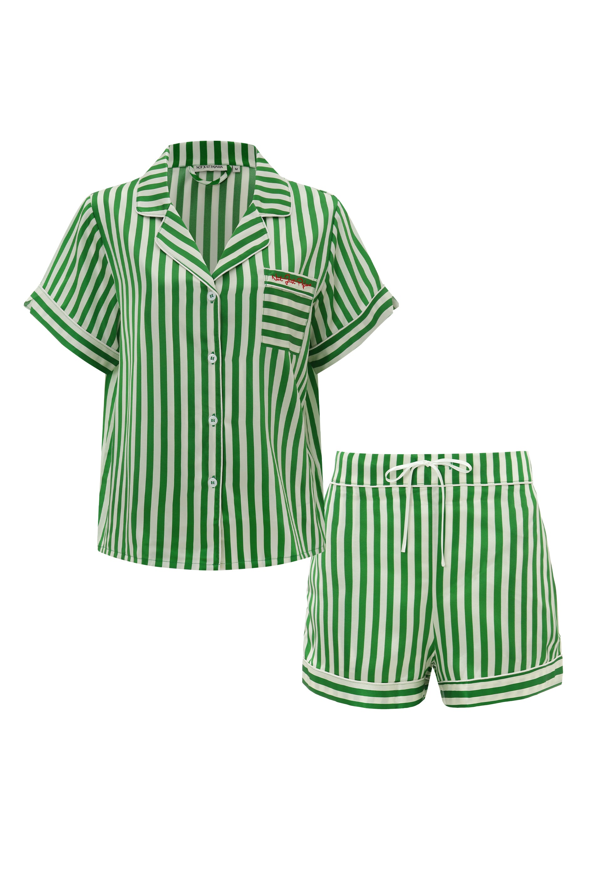 Women's Silk Short Set Pajama Green Stripes Sleepwear – Not Just