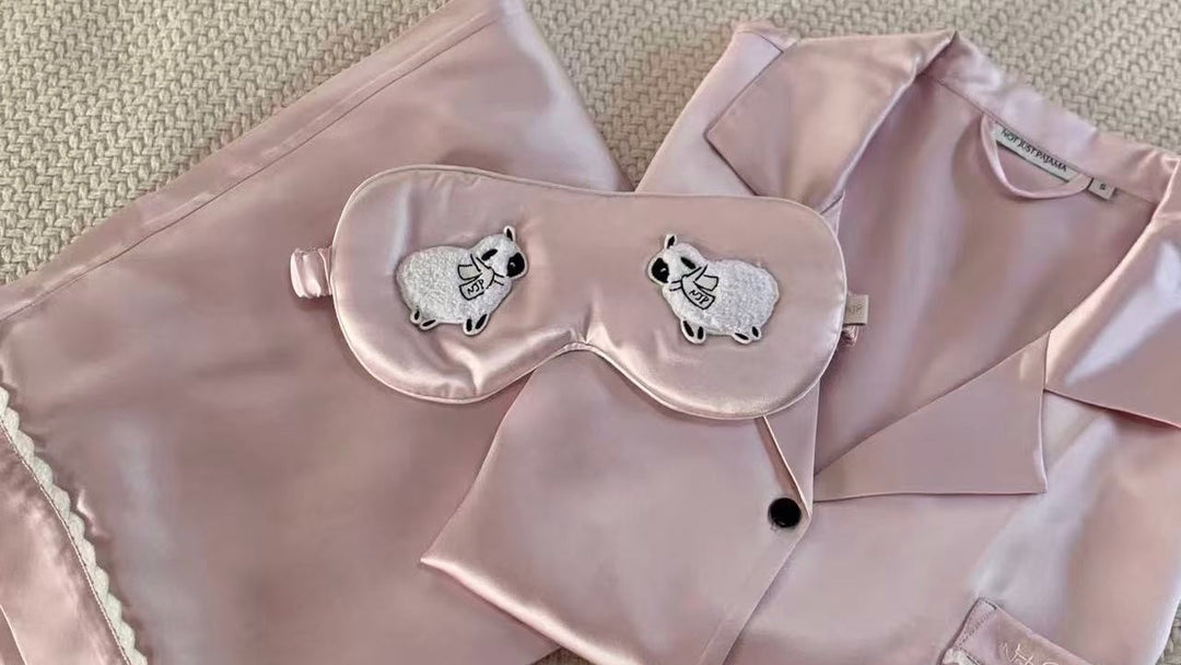 pink mulberry silk pajamas set with matching eye mask luxury sleepwear gift for women self care night routine