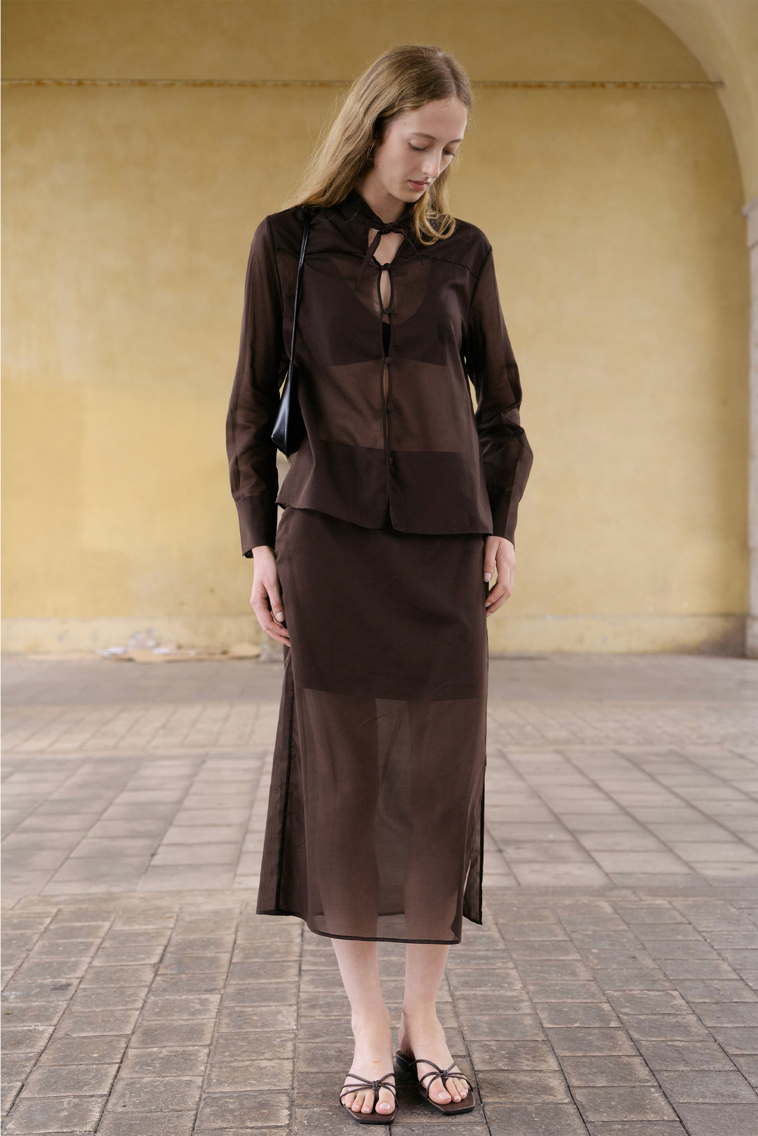 PAJA Dinner Hour Brown Sheer Dress