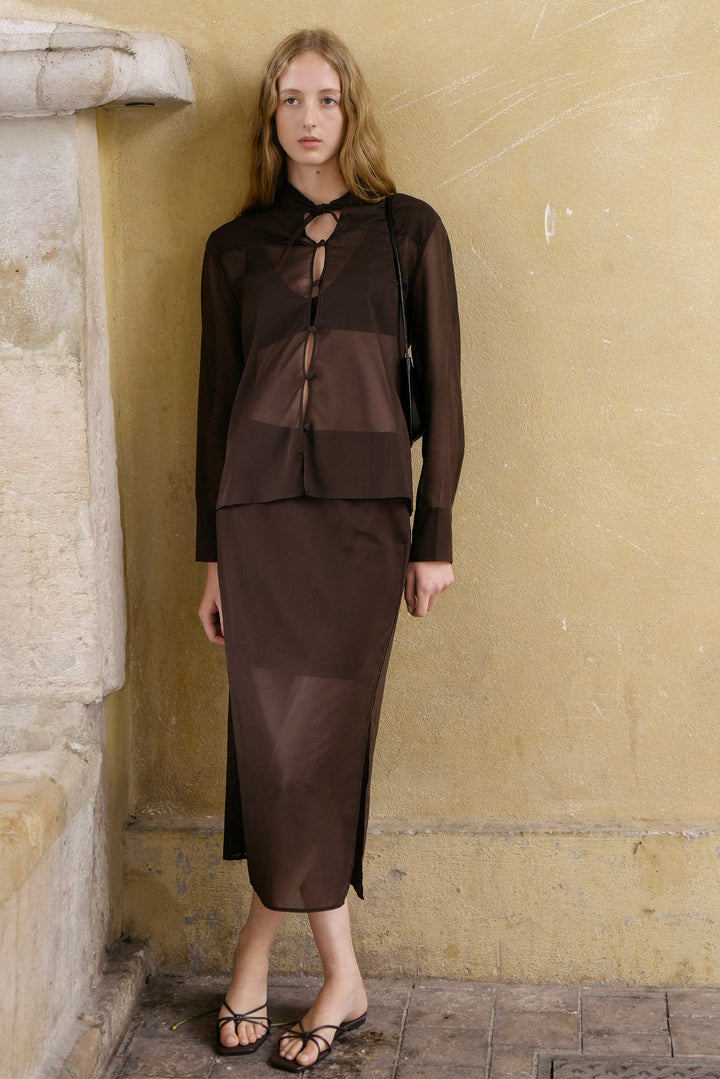 PAJA Dinner Hour Brown Sheer Dress