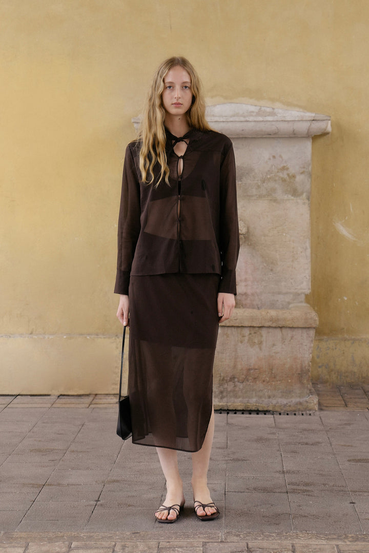 PAJA Dinner Hour Brown Sheer Dress