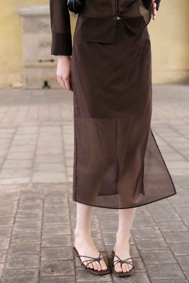 PAJA Dinner Hour Brown Sheer Dress