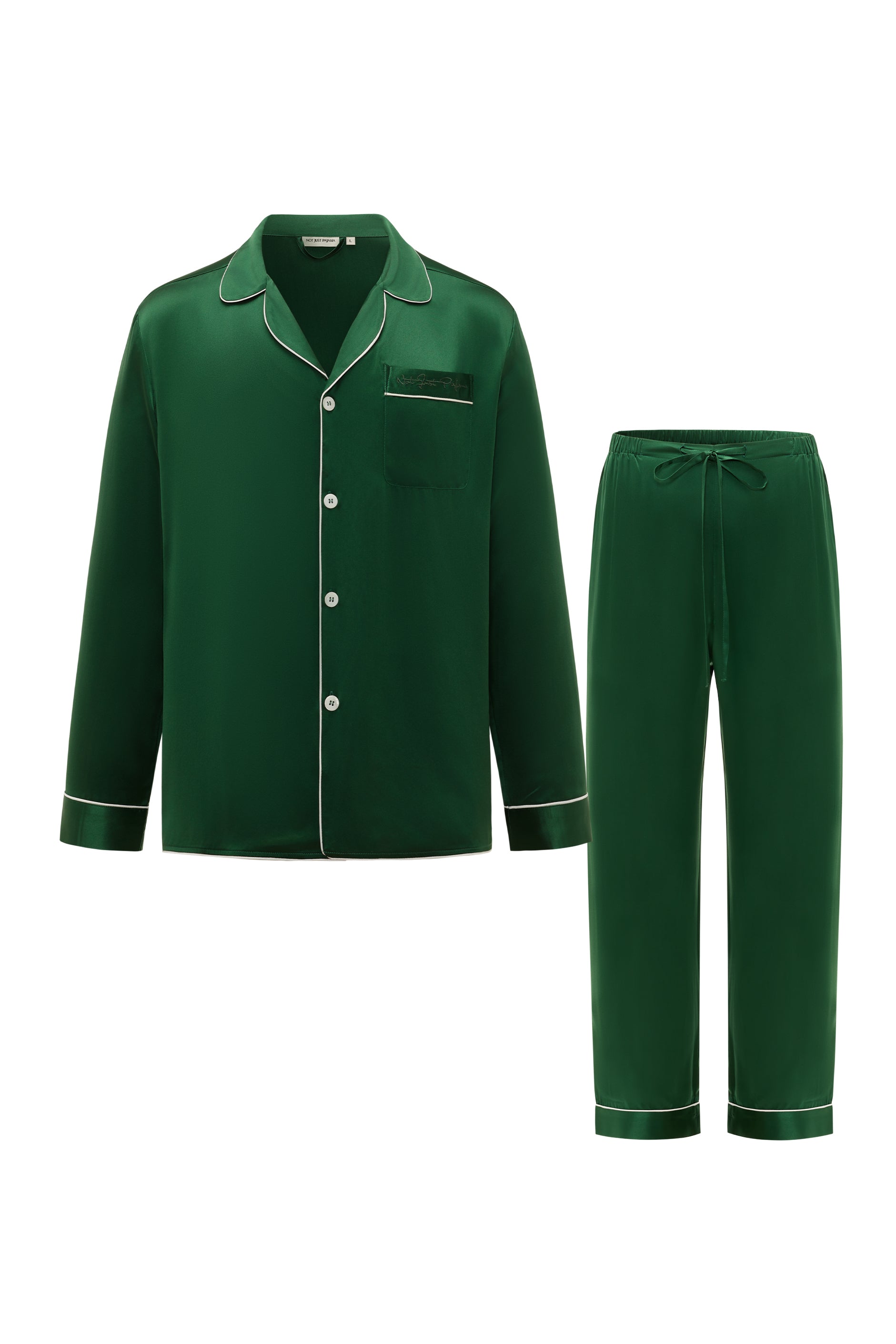 Men’s Essentials Silk Pajamas - Green-Silk Pajamas for Men-M-Dark Green-2-Piece Set-218P01ARS00513-Not Just Pajama