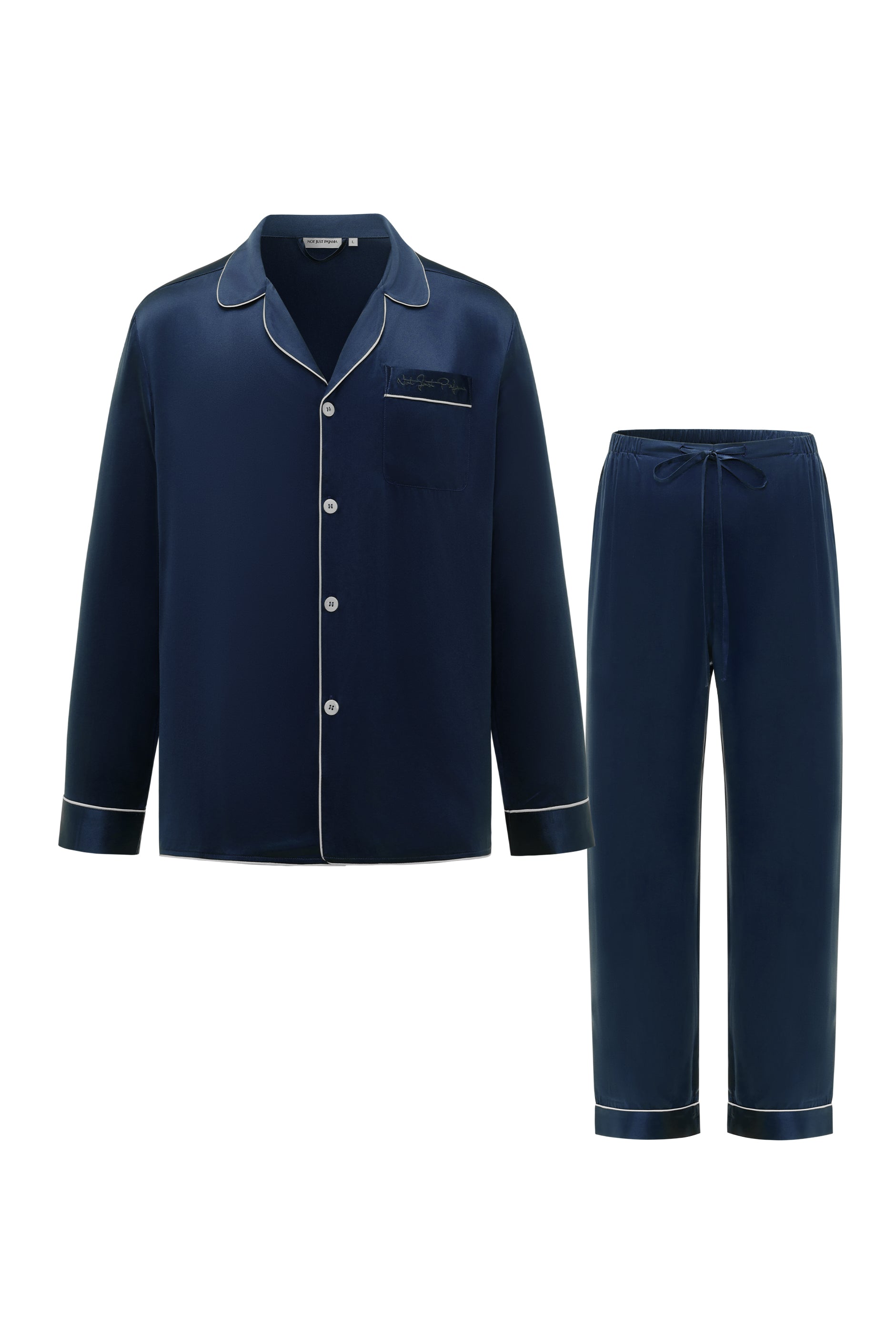 Men's Essentials Silk Pajamas - French Navy-Silk Pajamas for Men-M-French Navy-2-Piece Set-005-Not Just Pajama