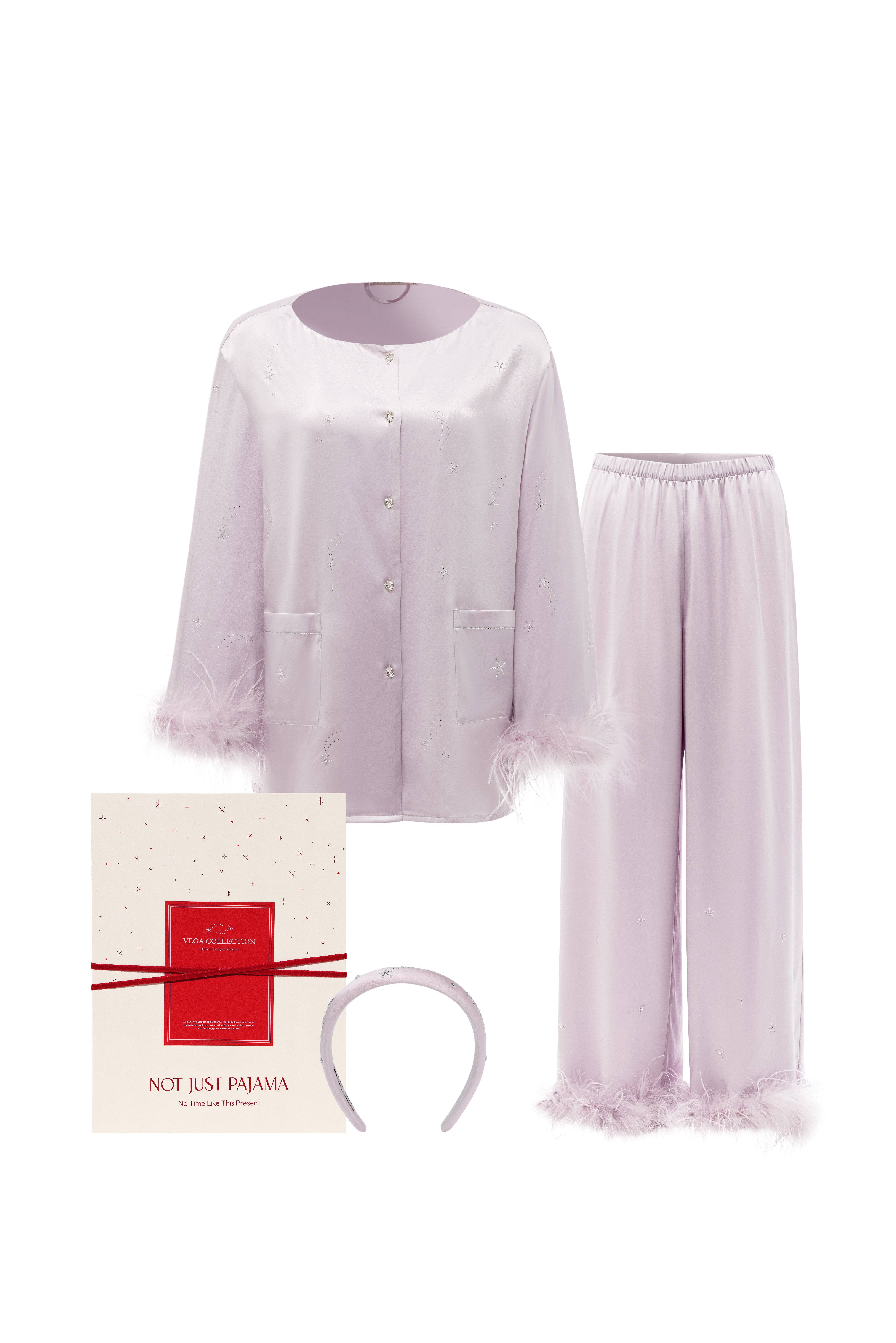 VEGA Collection Matching Gift Sets （ Pajama Set + Headband ) - Amethyst / White-Gift Sets-Amethyst-S-NJP25120+NJP25127-Not Just Pajama