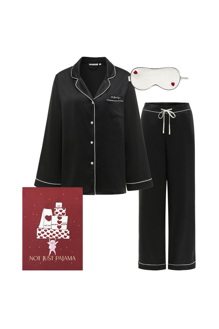 Love in Silk Gift Set | Classic Little Heart Pajama Set & Eye Mask - Multi Colour
