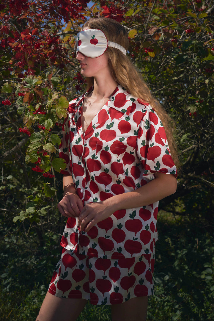 Farm Edit Red Turnip Print 22 Momme Silk Short-Sleeve Pajama Set