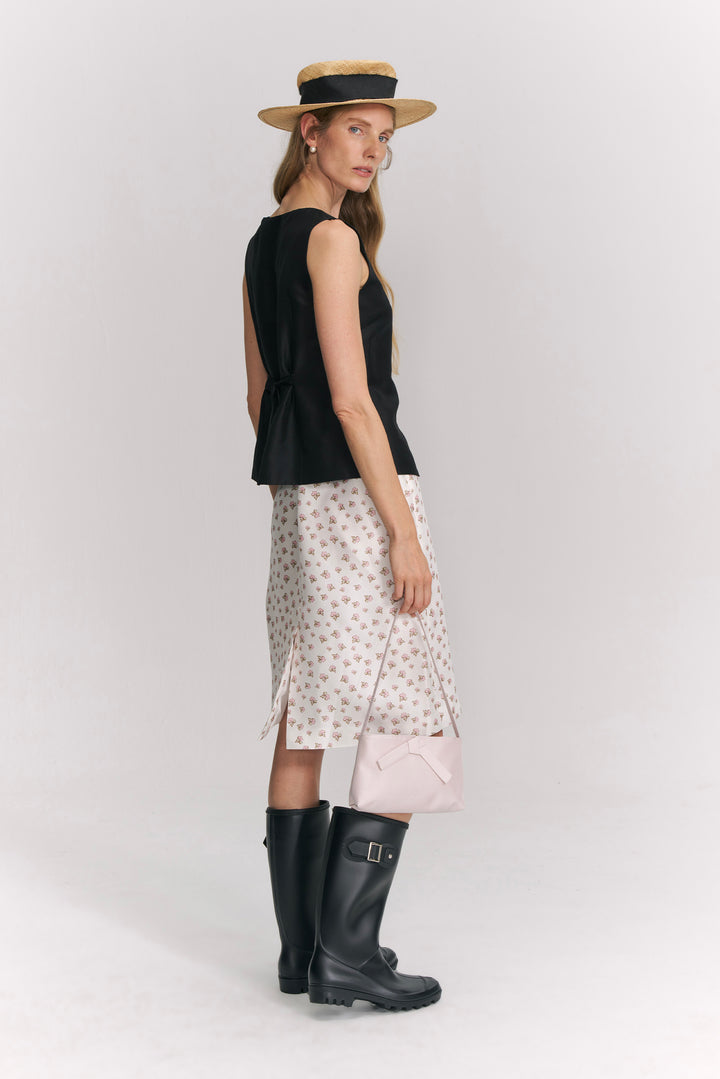 PAJA Farm Edit Dupion Silk Floral Print Midi Skirt - White