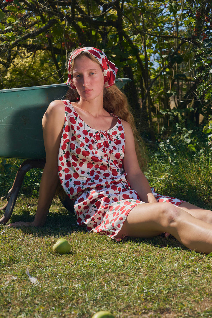 Farm Edit Red Turnip Print 22 Momme Silk Tank Shorts Set