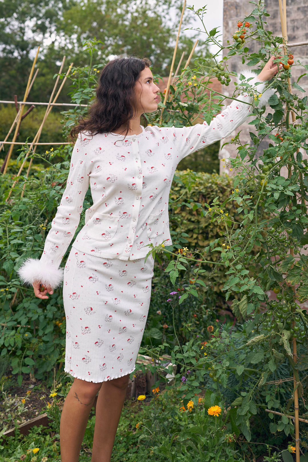 Kiki Cat Wool Silk Knit Midi Skirt