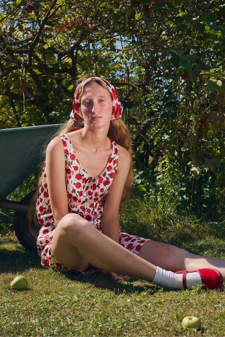 Farm Edit Red Turnip Print 22 Momme Silk Tank Shorts Set