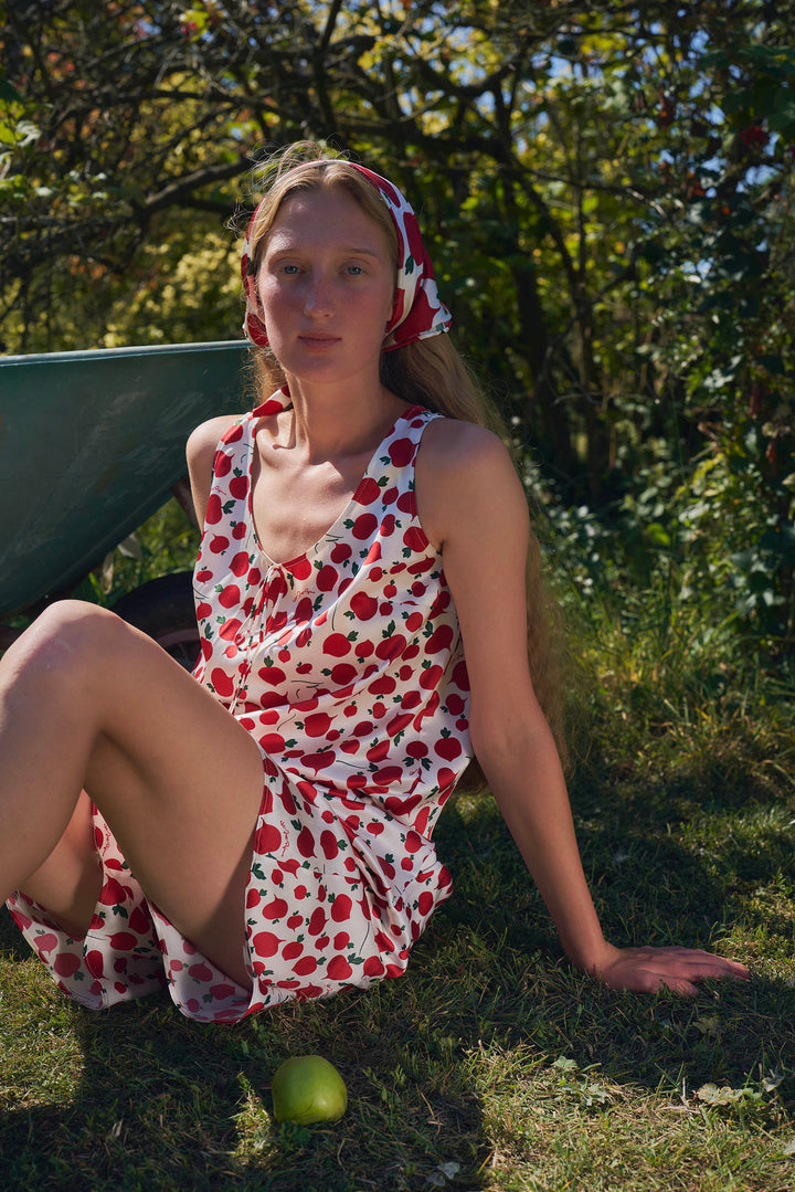 Farm Edit Red Turnip Print 22 Momme Silk Tank Shorts Set