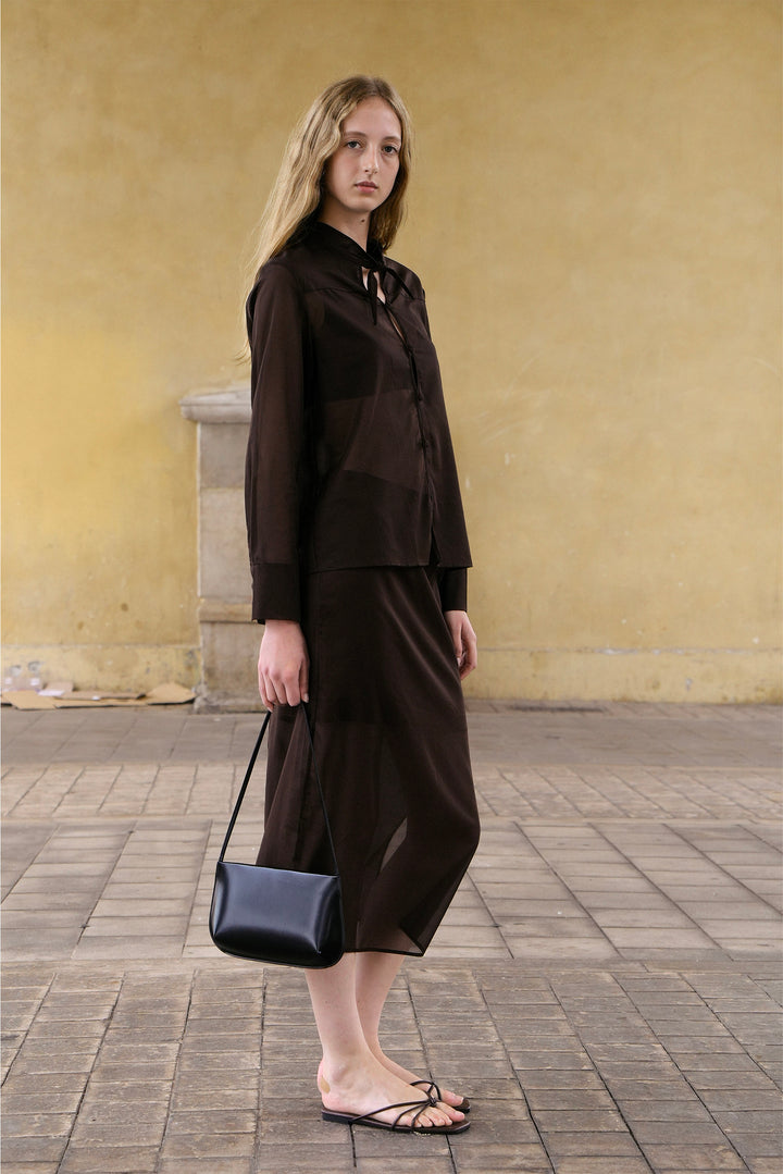 PAJA Dinner Hour Silk Sheer Blouse in Brown