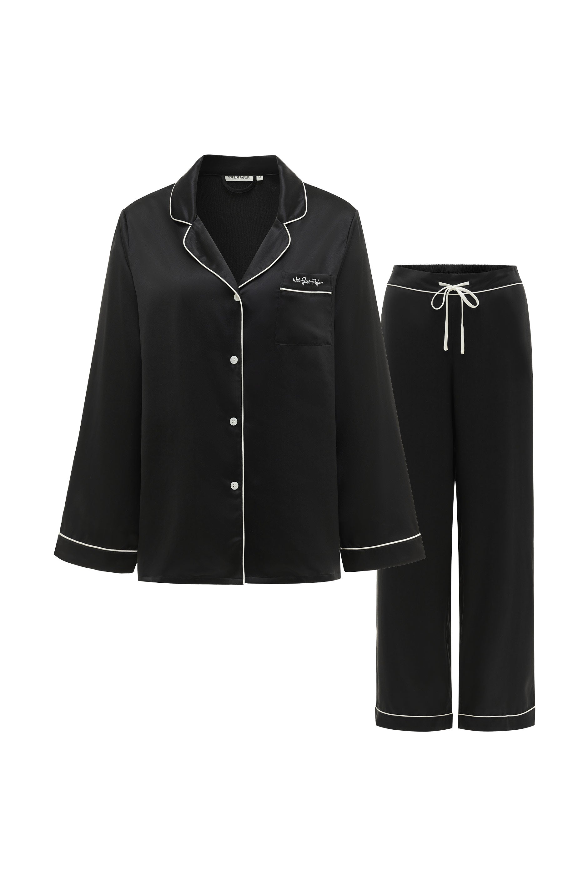 Little Heart Classic Silk Pajama Long Set-Silk Pajamas Long Set-Midnight Black-S-2NJP16415-Not Just Pajama