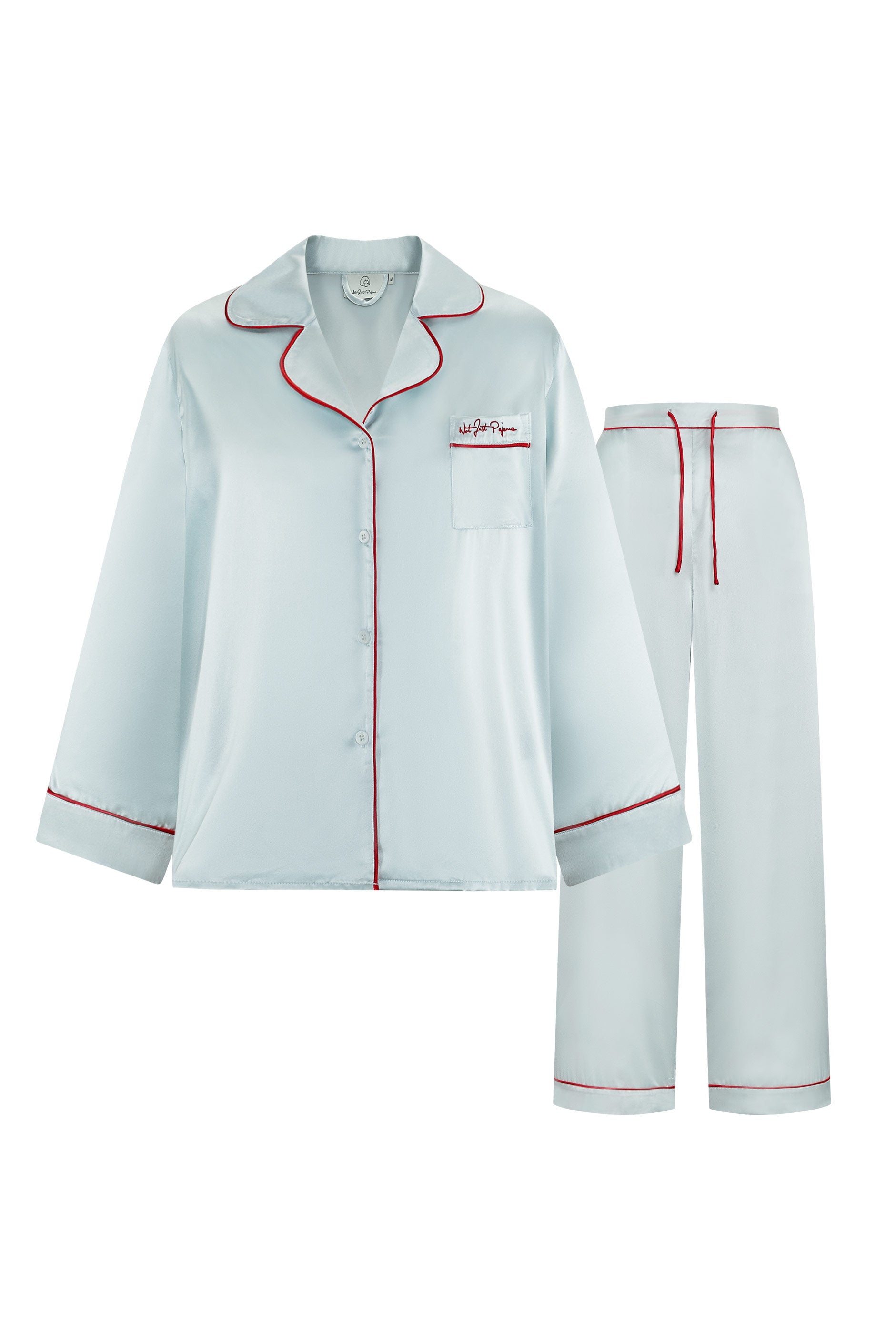 Little Heart Classic Silk Pajama Long Set-Silk Pajamas Long Set-Light Blue-S-2NJP16450-Not Just Pajama