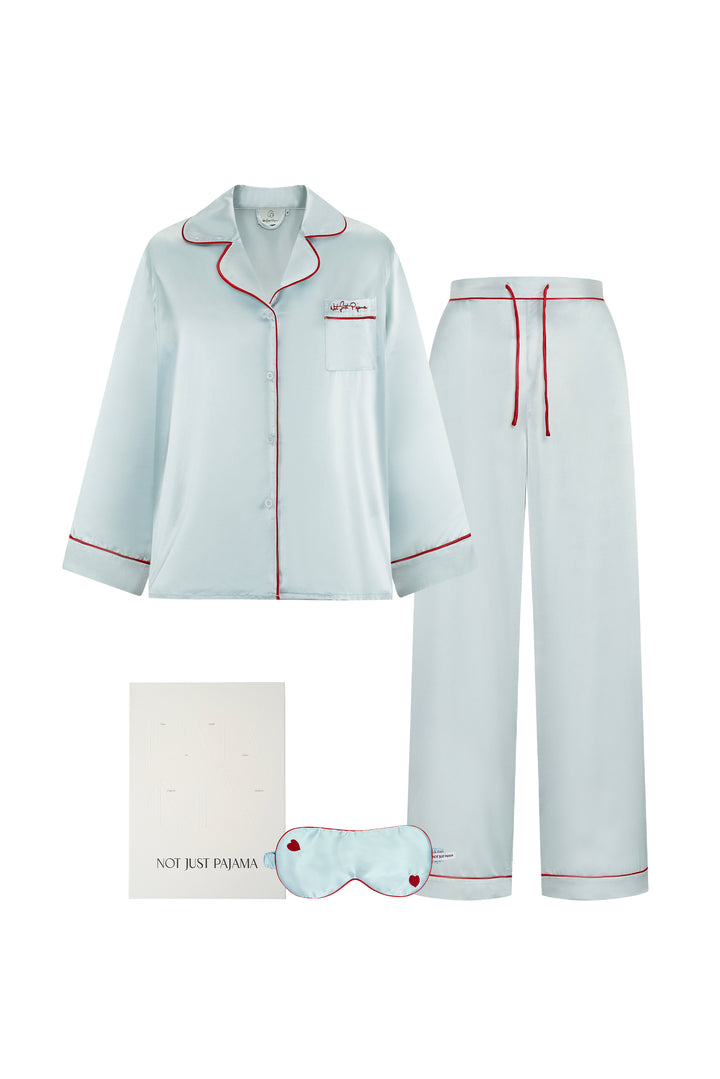 Love in Silk Gift Set | Classic Little Heart Pajama Set & Eye Mask - Multi Colour