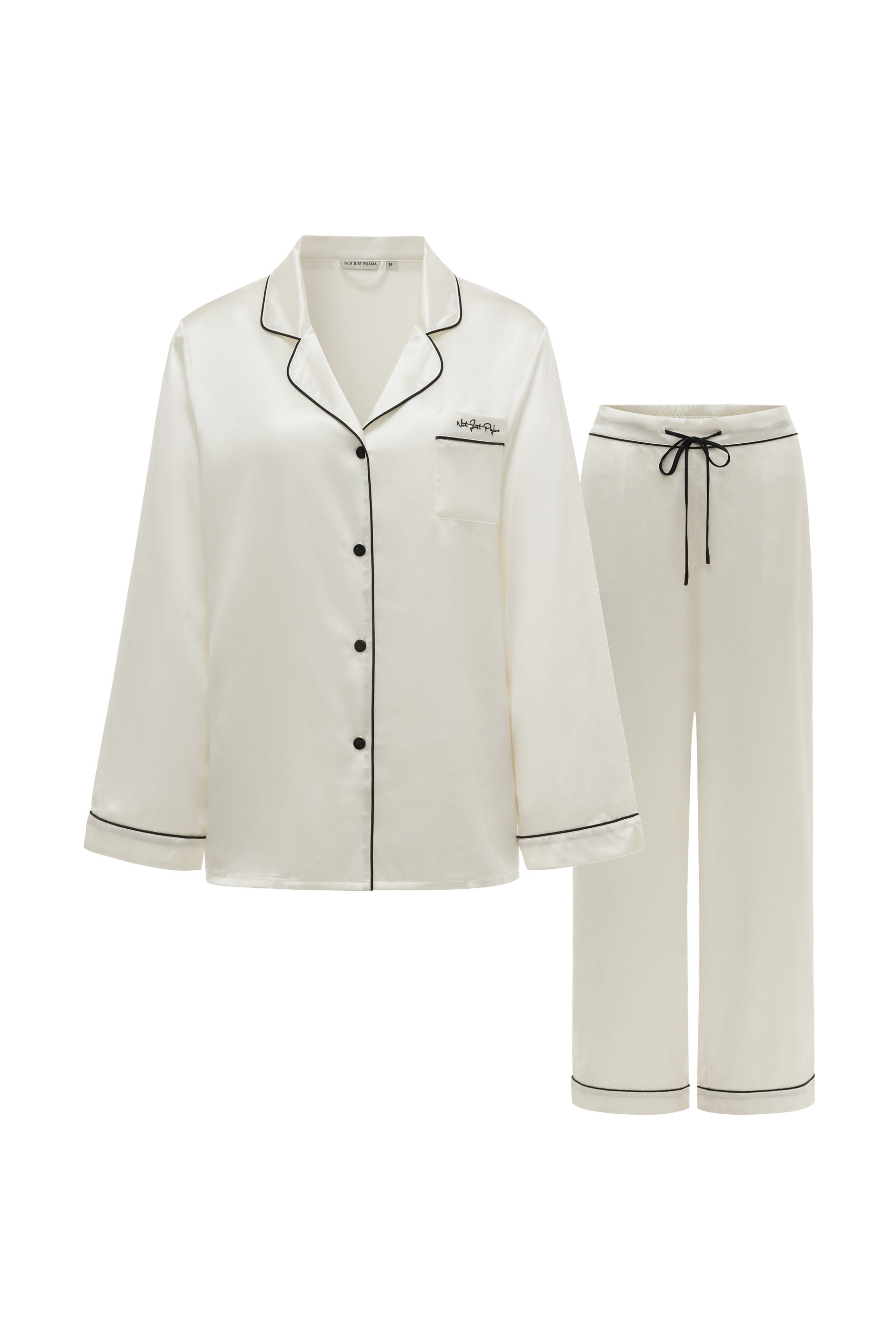 Little Heart Classic Silk Pajama Long Set-Silk Pajamas Long Set-White-S-2NJP16450-Not Just Pajama