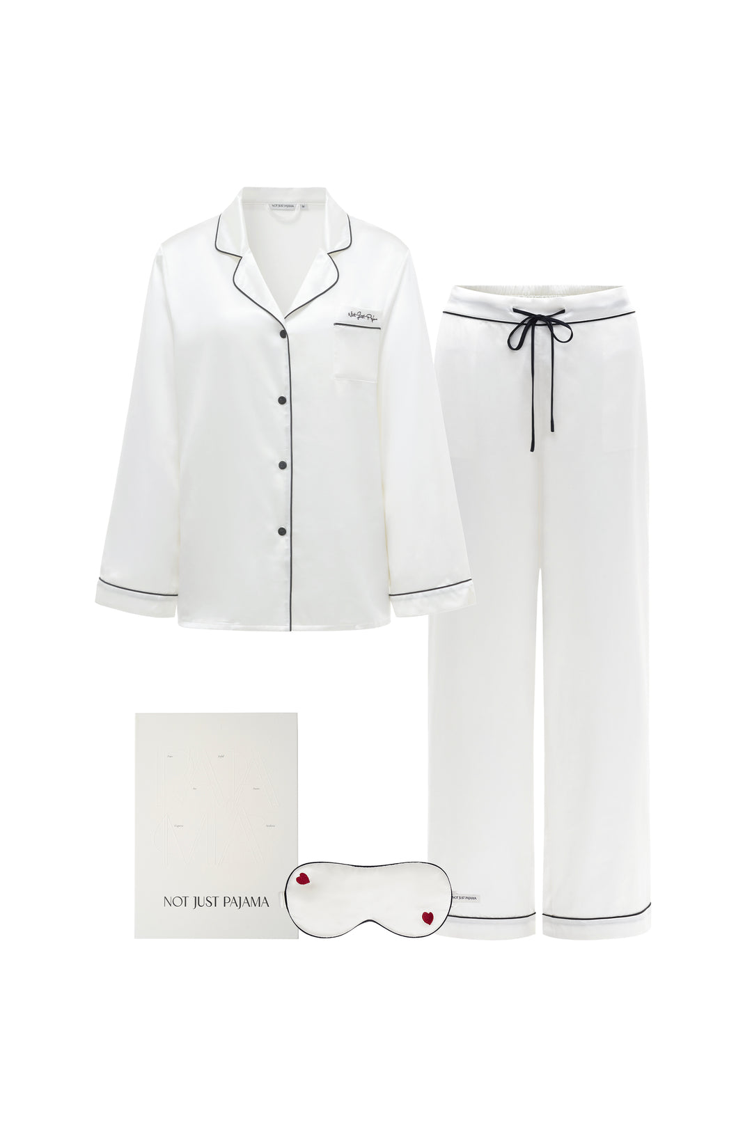 Love in Silk Gift Set | Classic Little Heart Pajama Set & Eye Mask - Multi Colour