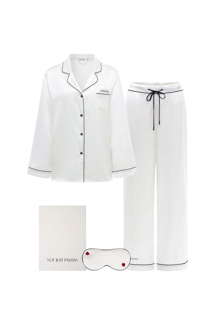 Love in Silk Gift Set | Classic Little Heart Pajama Set & Eye Mask - Multi Colour