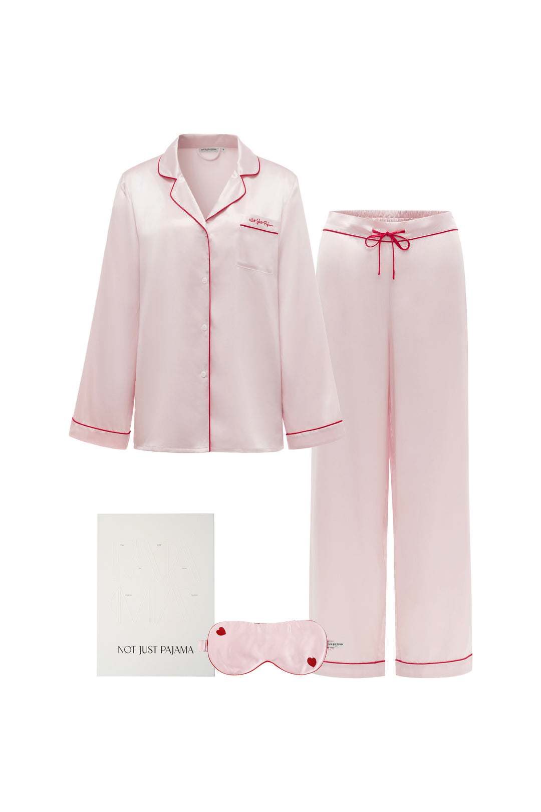 Love in Silk Gift Set | Classic Little Heart Pajama Set & Eye Mask - Multi Colour