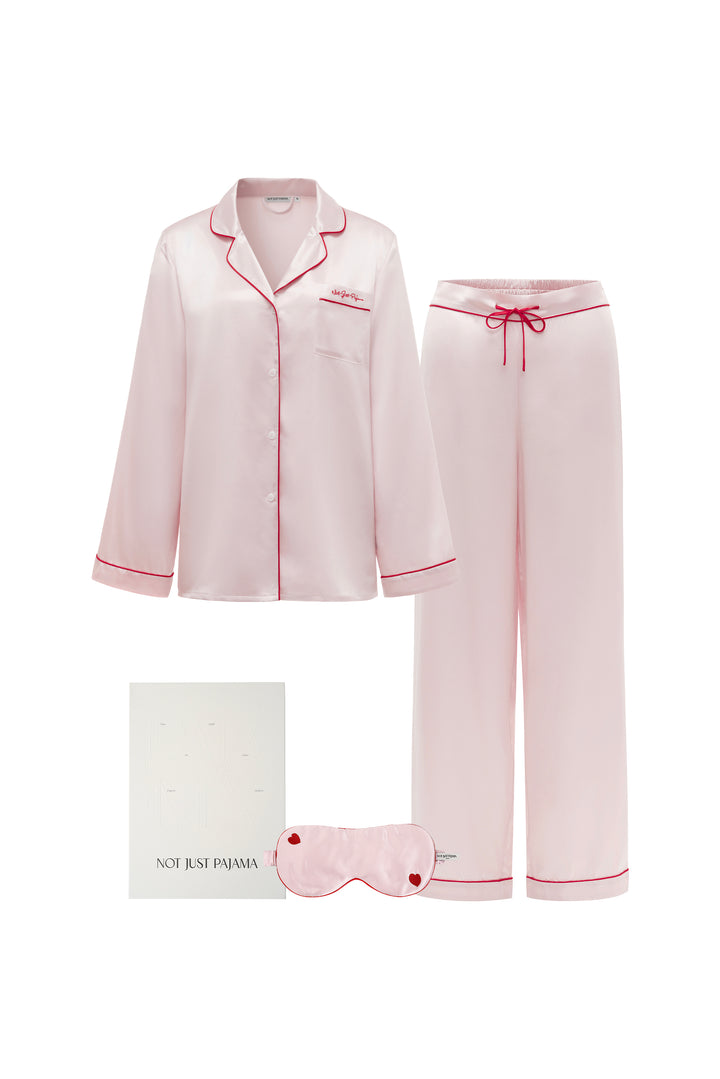 Love in Silk Gift Set | Classic Little Heart Pajama Set & Eye Mask - Multi Colour