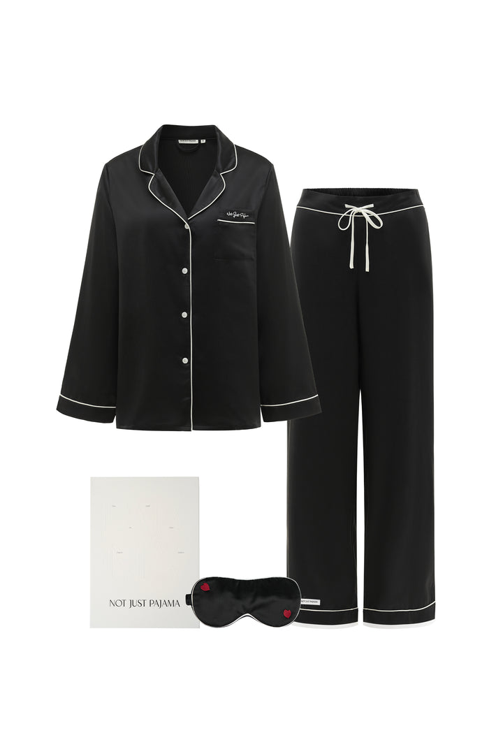 Love in Silk Gift Set | Classic Little Heart Pajama Set & Eye Mask - Multi Colour