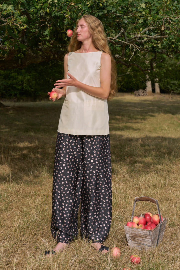 PAJA Farm Edit Dupion Silk Floral Print Trousers - Black