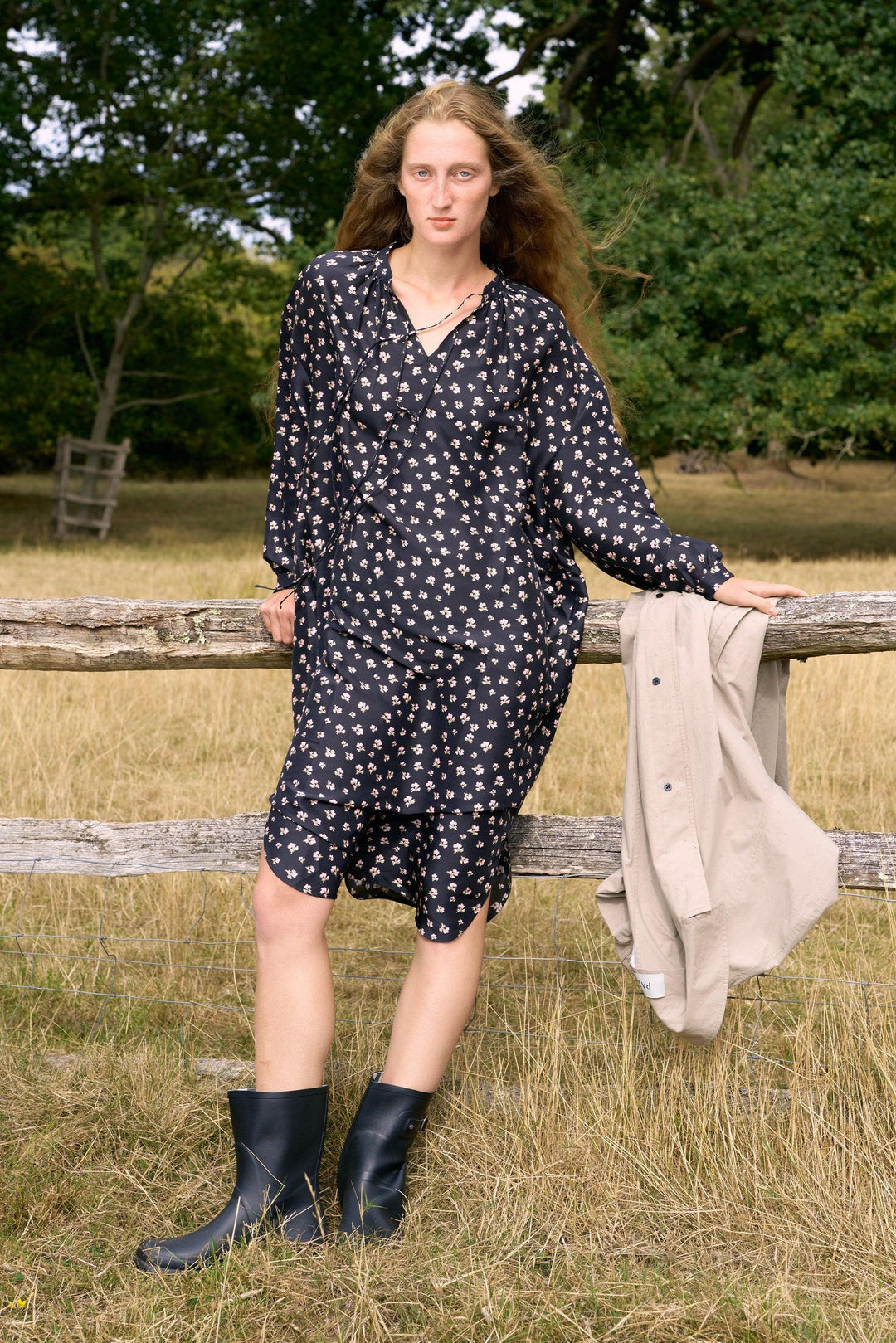 PAJA Farm Edit Dupion Silk Printed Long-Sleeved Shirt Dress - Black Not Just Pajama PAJA Farm Edit Dupion Silk Printed Long-Sleeved Shirt Dress - Black Not Just Pajama
