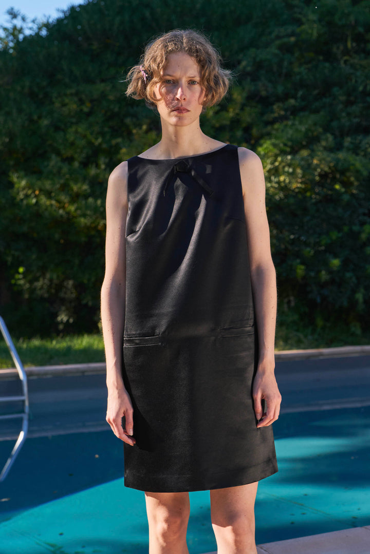 My Party 35 Momme Silk Wool Bow Sleeveless Dress
