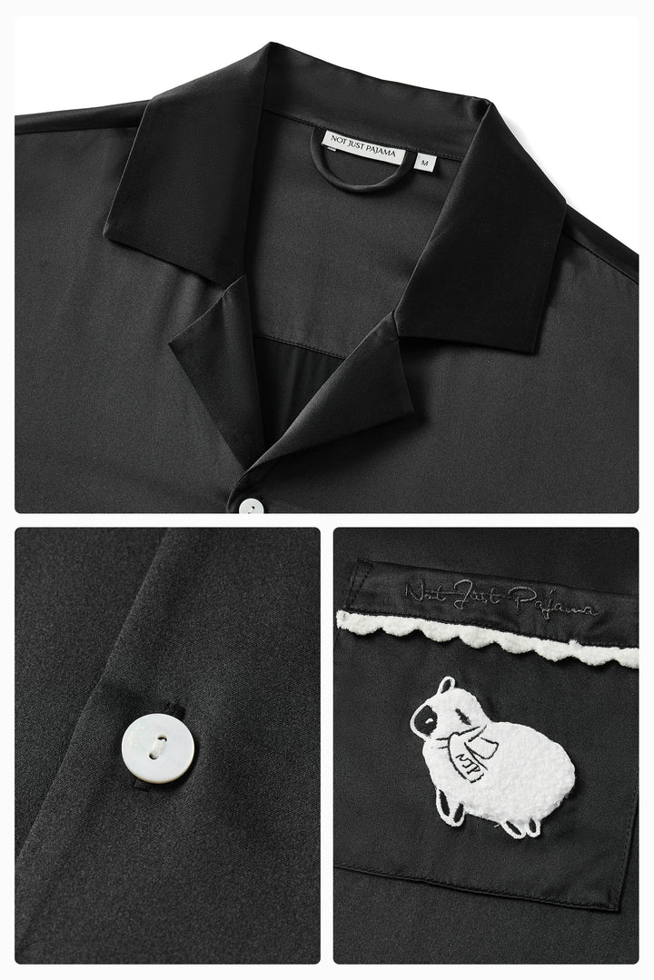 BUBU Collection Men's Silk Velour Edging Long Sleeve Pajama Set - Black