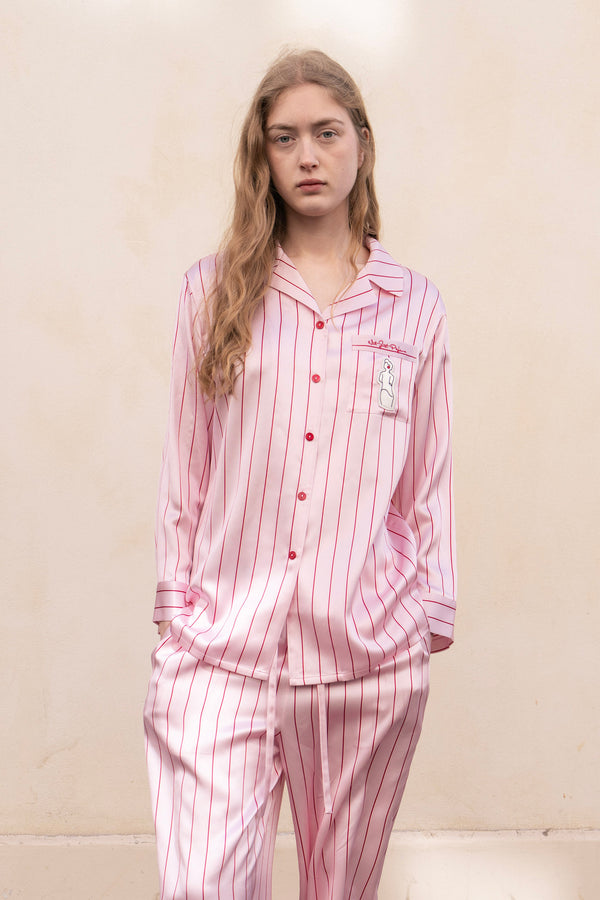 Museum of Crush – Gestreifter, rosa Damen-Pyjama (lang)
