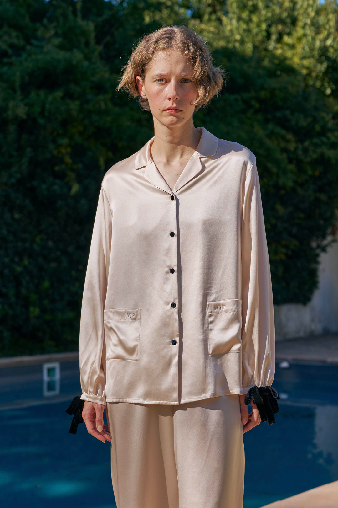 My Party 22 Momme Silk Bow Pajama Set