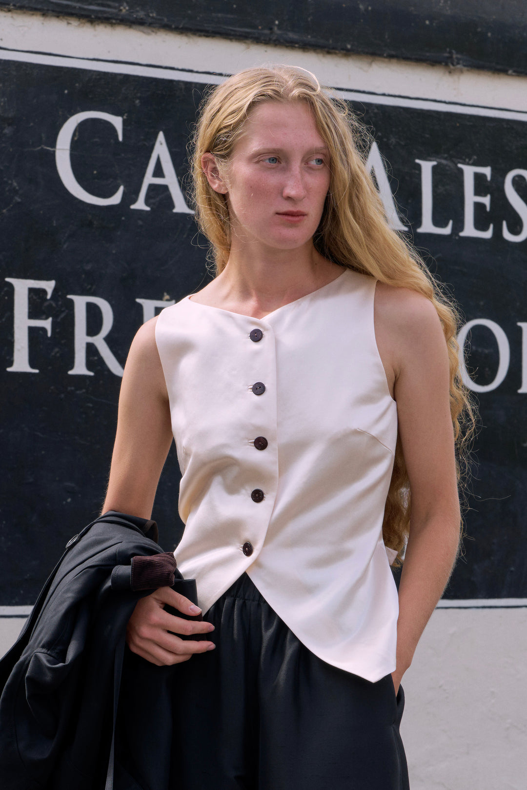 PAJA Farm Edit Waist-Tied Silk-Wool Satin Vest - Beige