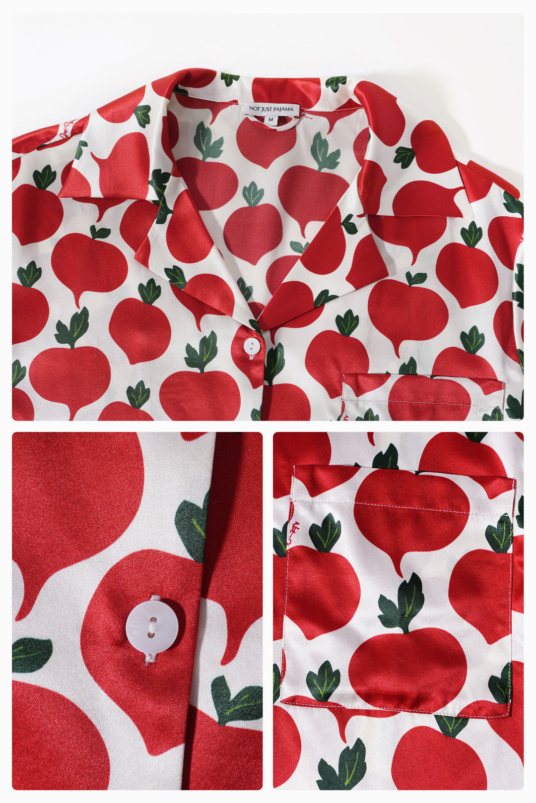 Farm Edit Red Turnip Print 22 Momme Silk Short-Sleeve Pajama Set