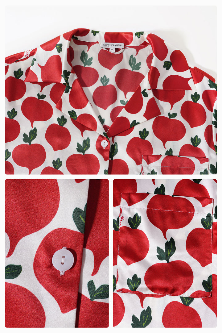 Farm Edit Red Turnip Print 22 Momme Silk Short-Sleeve Pajama Set