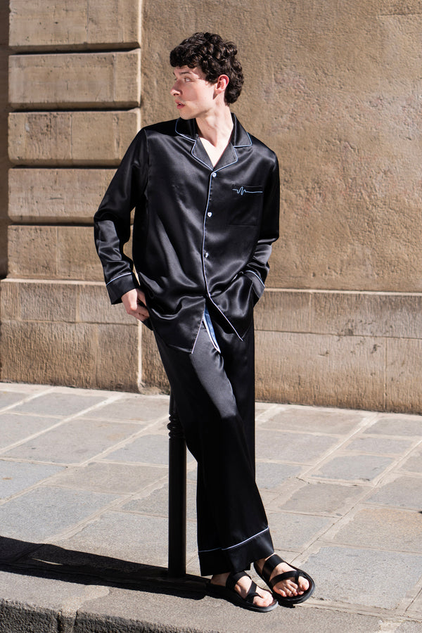 Museum of Crush Love Wave Men’s Silk Long Pajama Set