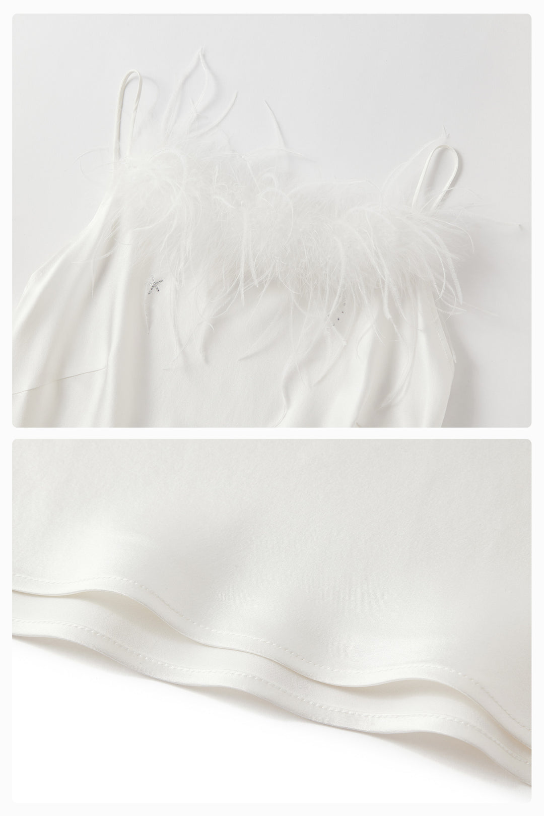 VEGA Collection Feathered Silk Rhinestone-Embellished Slip Dress - White