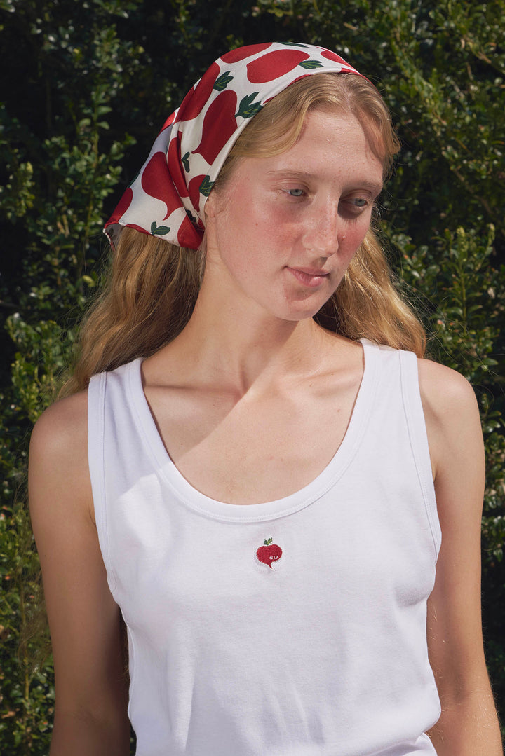 Farm Edit Red Turnip Print 22 Momme Silk Square Scarf