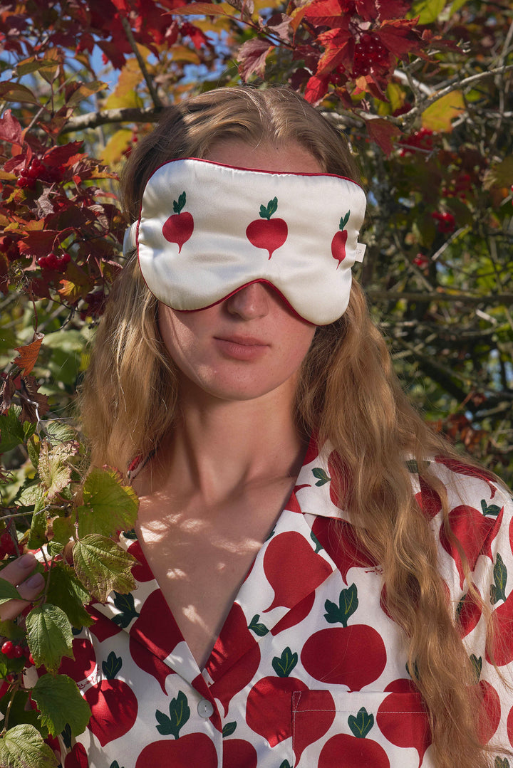 Farm Edit Red Turnip Embroidered 22 Momme Silk Eye Mask