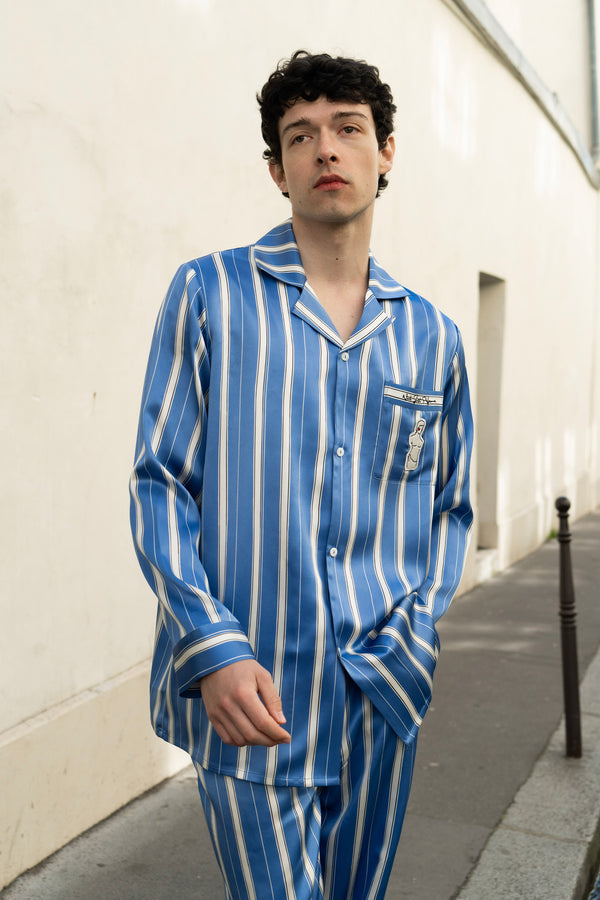 Museum of Crush – Blau gestreifter Herren-Pyjama (lang)