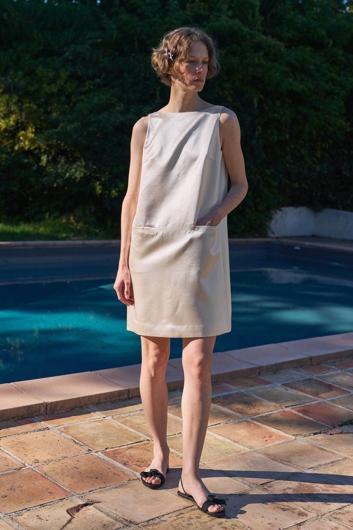 My Party 35 Momme Silk Wool Open-Back Bow Dress