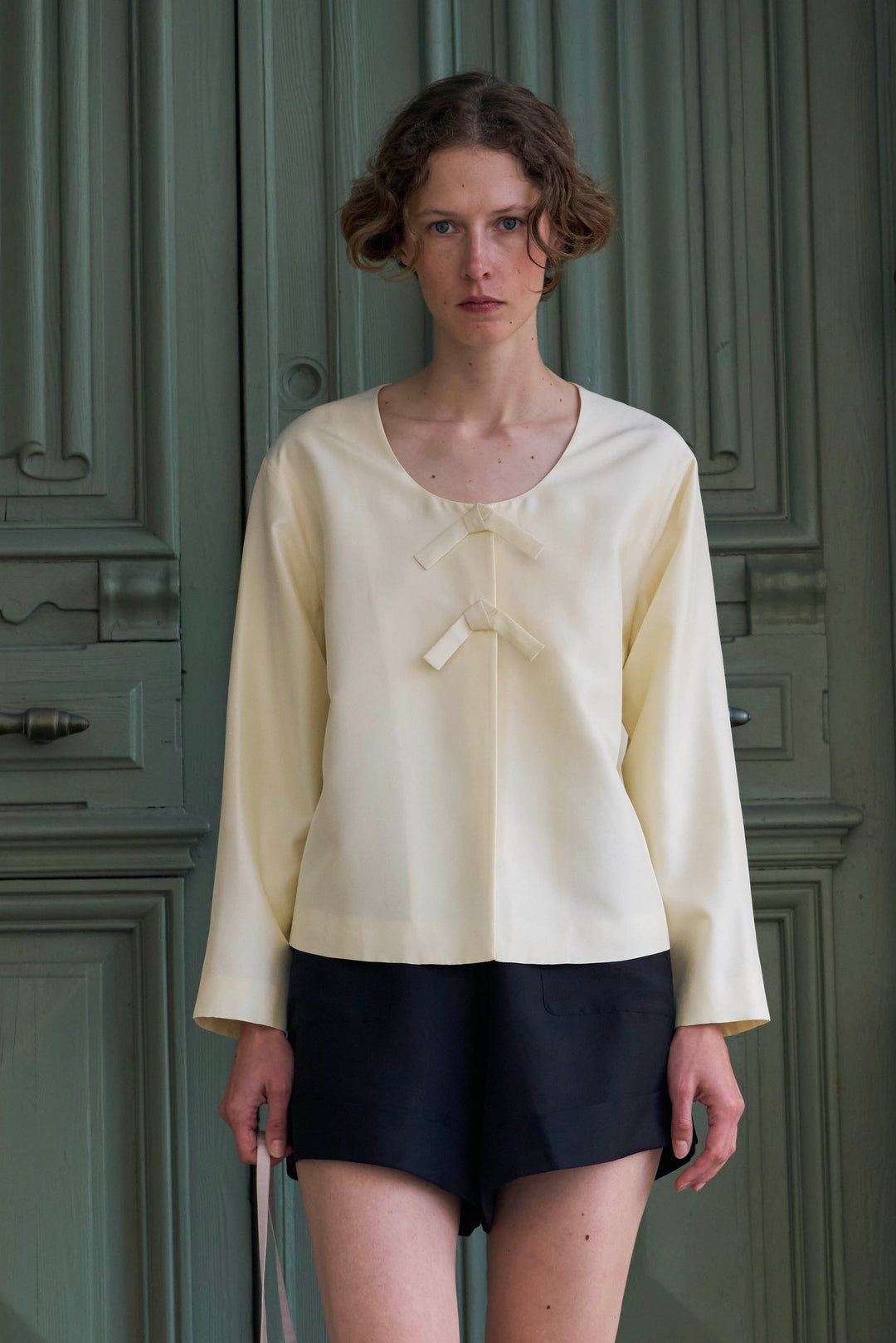 PAJA Out After Brunch Mulberry Silk U-Neck Knot Closure Jacket