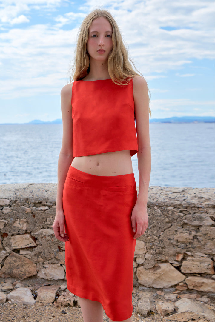 PAJA Women's Dupion Silk Top with Bows - Red