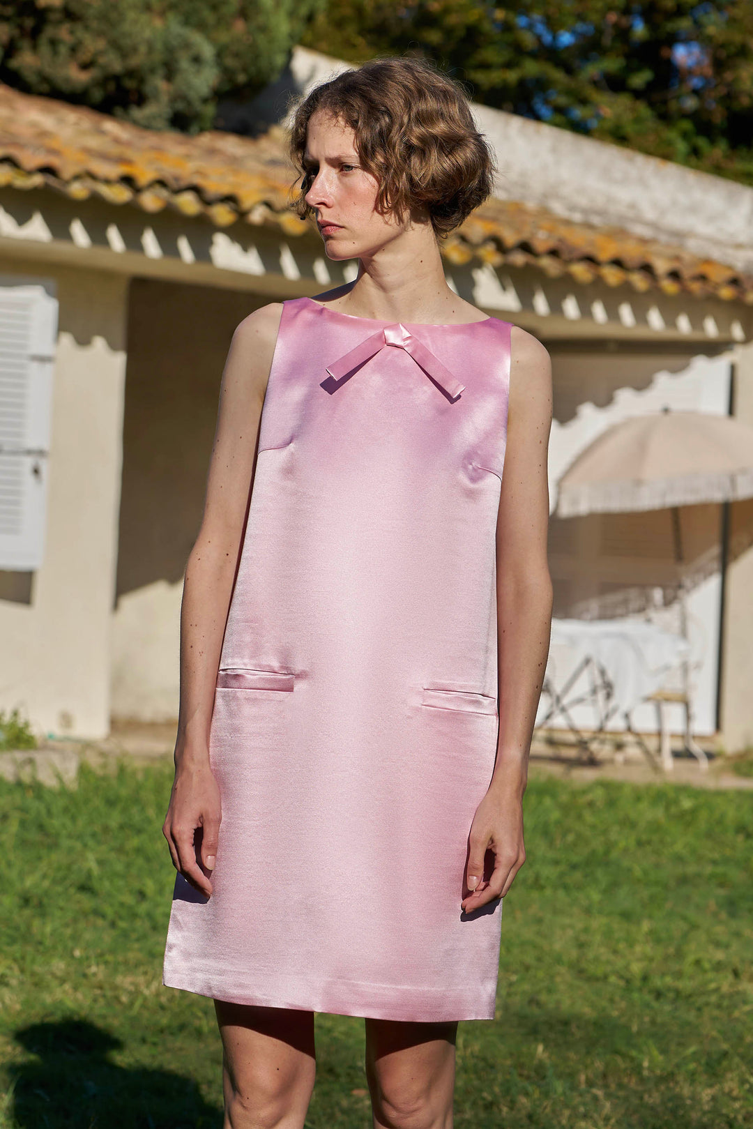 My Party 35 Momme Silk Wool Bow Sleeveless Dress