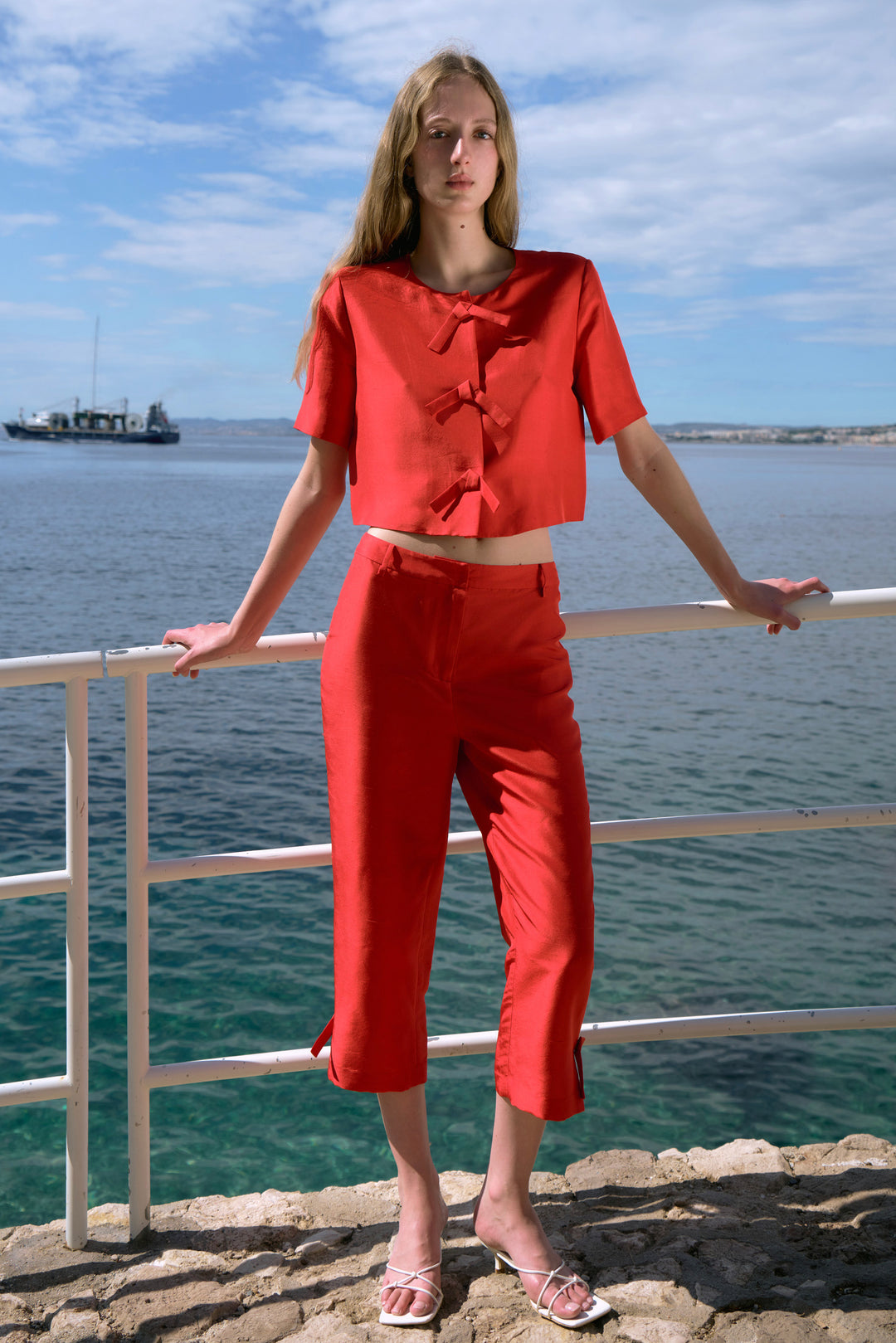 PAJA Berries Women's Dupion Silk Capri Pant -Red