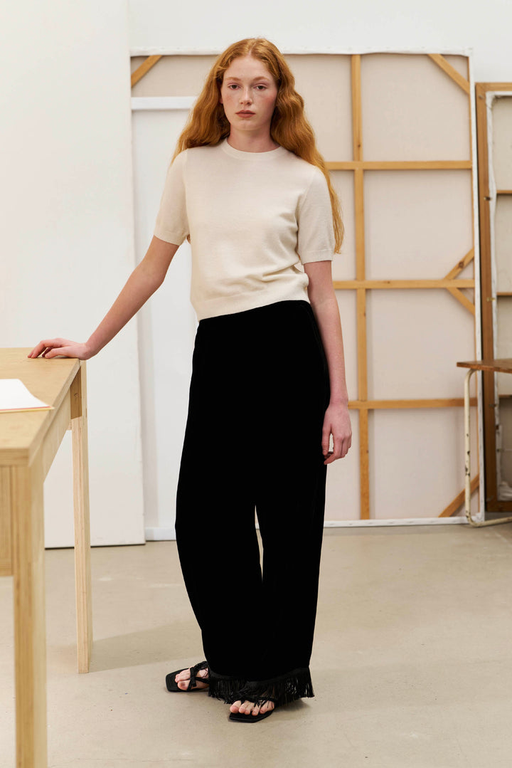 PAJA Summer Shimmer Silk Velvet Fringe-Trim Pants