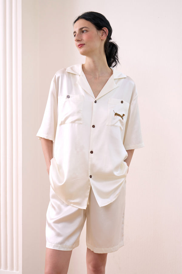 Puppy Edition Women's Dachshund Delight Silk Short Set - White