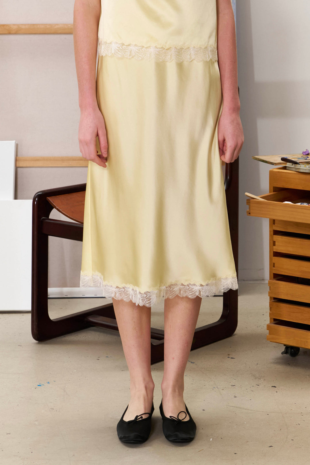 PAJA Bias-Cut 25 Momme Silk Crepe Satin Lace-Trim Skirt