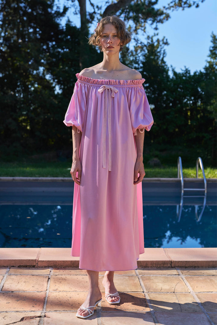 My Party 22 Momme Silk Off-Shoulder Bow Dress