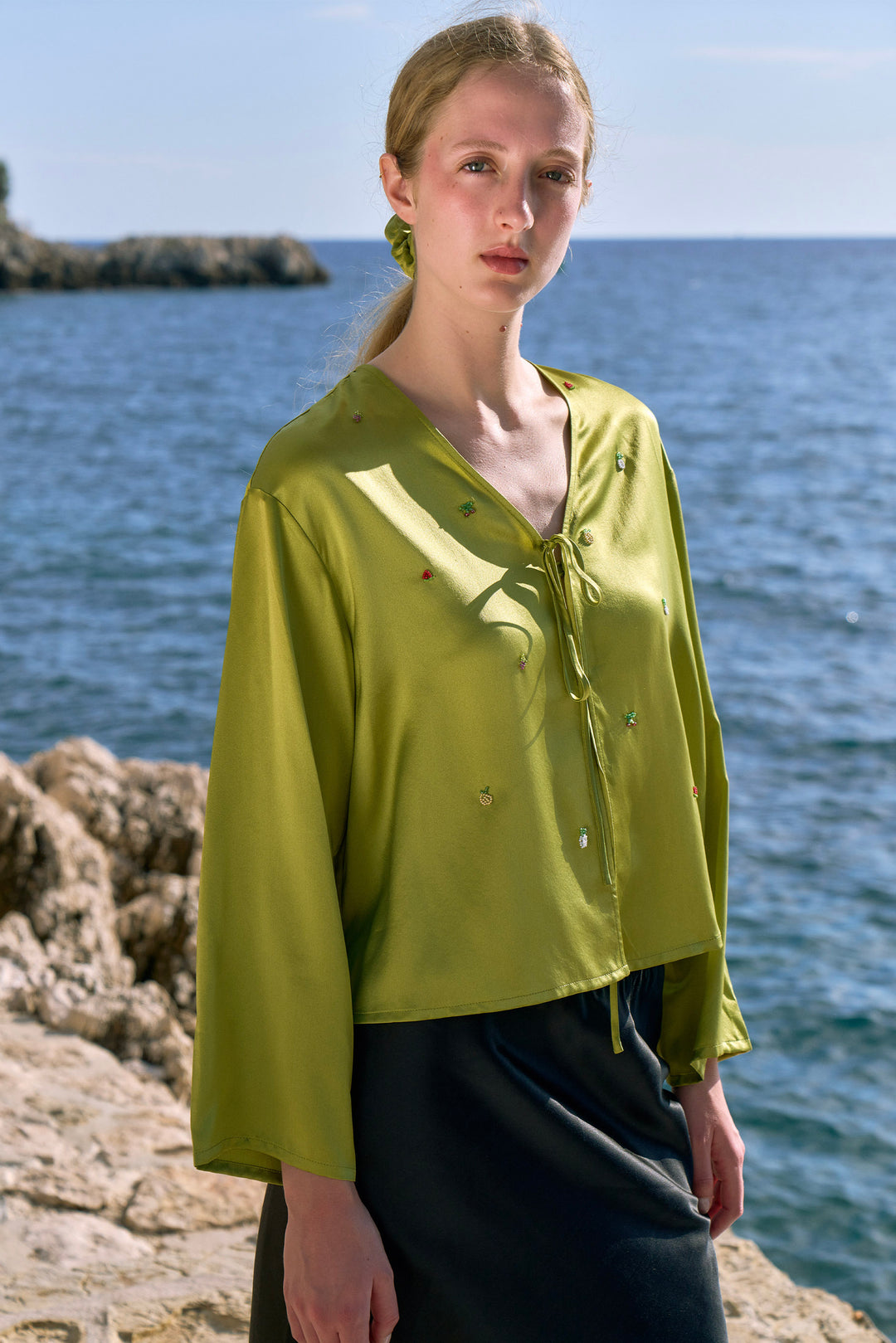 PAJA Beaded Summer Escapes Long Sleeve Blose - Green